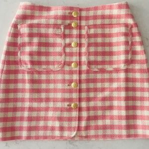 J Crew Button-front mini skirt in gingham terry tweed, Pink & White *barbiecore*